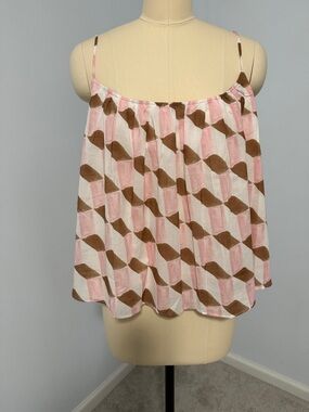Banana Republic Pink and Brown Geometric Print Spaghetti Strap Tank SZXXL